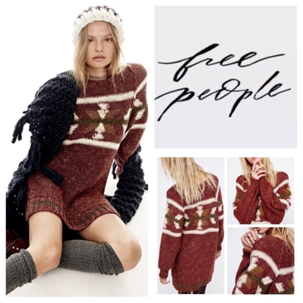 Free People Northern Lights Sweater Mini Dress Wool Blend Knit Rust Red Size M - Picture 2 of 16